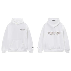 Fog Essentials White Fleece‑Lined Oversized Pullover Hoodie Chest Logo Print