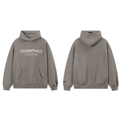 Fog Essentials Dark Greige Fleece‑Lined Oversized Pullover Hoodie Chest Logo Print