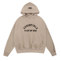Fog Essentials Beige Oversized Hoodie Arch‑Shaped Chest Logo