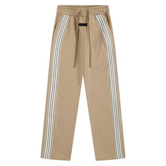 Fog Essentials Khaki Side‑Stripe Straight‑Leg Sweatpants Hip‑Hop Casual Pants