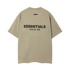 Fog Essentials Khaki Oversized Logo Print Short‑Sleeve Tee Minimalist Street‑Wear Top