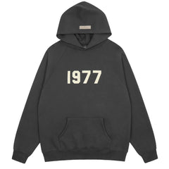 Fog Essentials Dark Grey 1977 Cream‑Print Oversized Pullover Hoodie