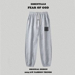 Fog Essentials Light Grey Jogger Pants Black Side Strip Print Hip‑Hop Sweatpants