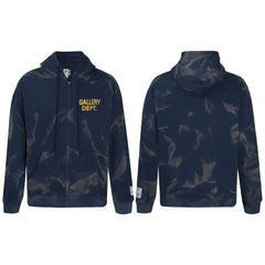 Gallery Dept. "Water Ripple" Zip Hoodie – Navy Blue Tie-Dye, Gold Logo