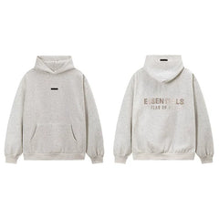 Fog Essentials Cream Off‑White Fleece‑Lined Oversized Pullover Hoodie Chest Logo