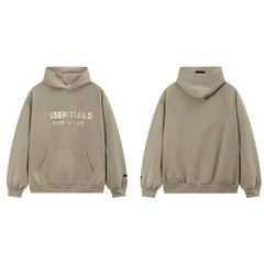 Fog Essentials Taupe Khaki Fleece‑Lined Oversized Pullover Hoodie Chest Logo