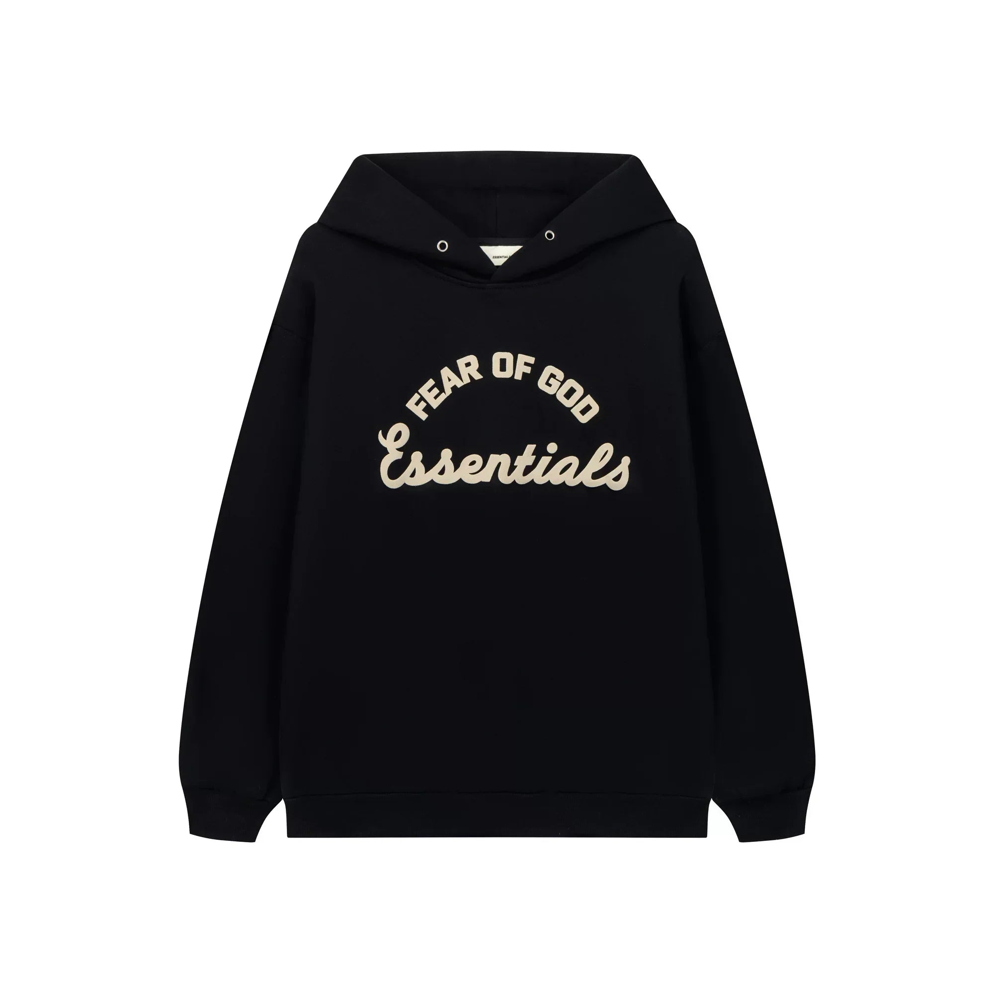 Fog Essentials Contrast Cream Logo Black Oversized Pullover Hoodie