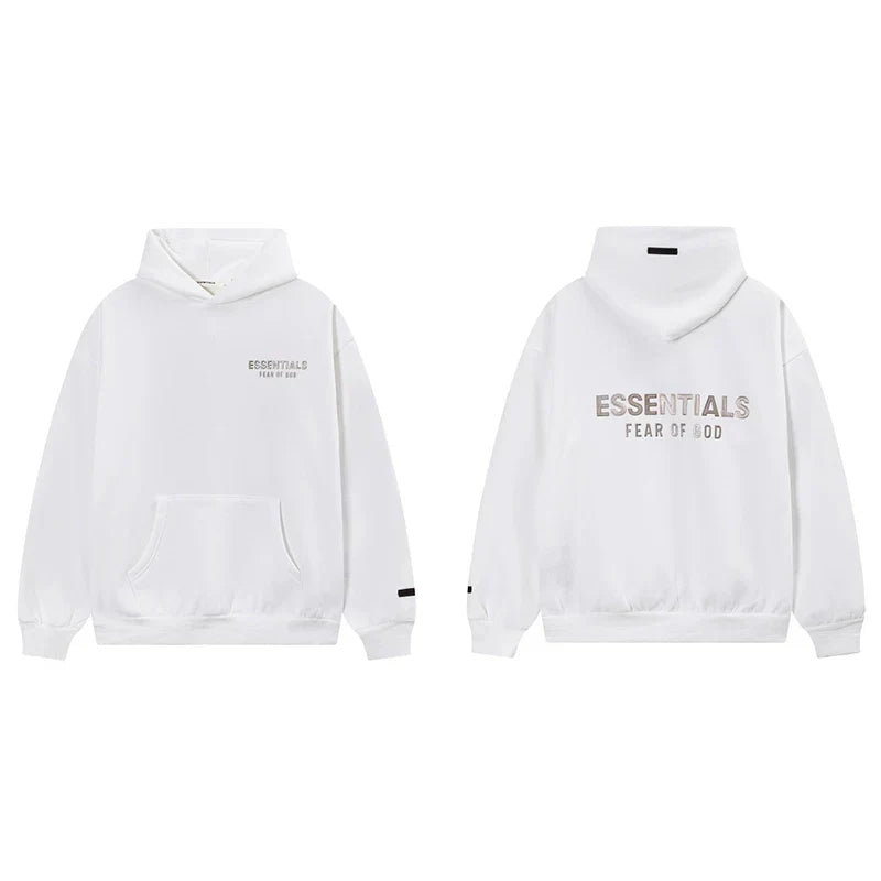 Fog Essentials White Fleece‑Lined Oversized Pullover Hoodie Chest Logo Print