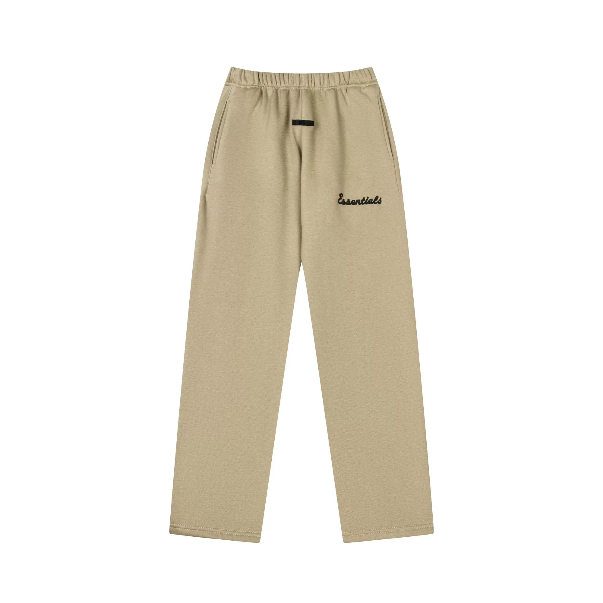Fog Essentials Warm‑Tone Tan Loose Straight‑Leg Embroidered Street‑wear Sweatpants