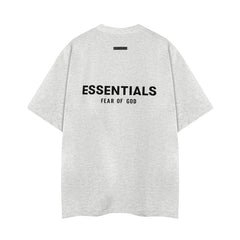 Fog Essentials Light Grey Chest Logo Print Oversized Short‑Sleeve Tee Daily Street‑Style Top