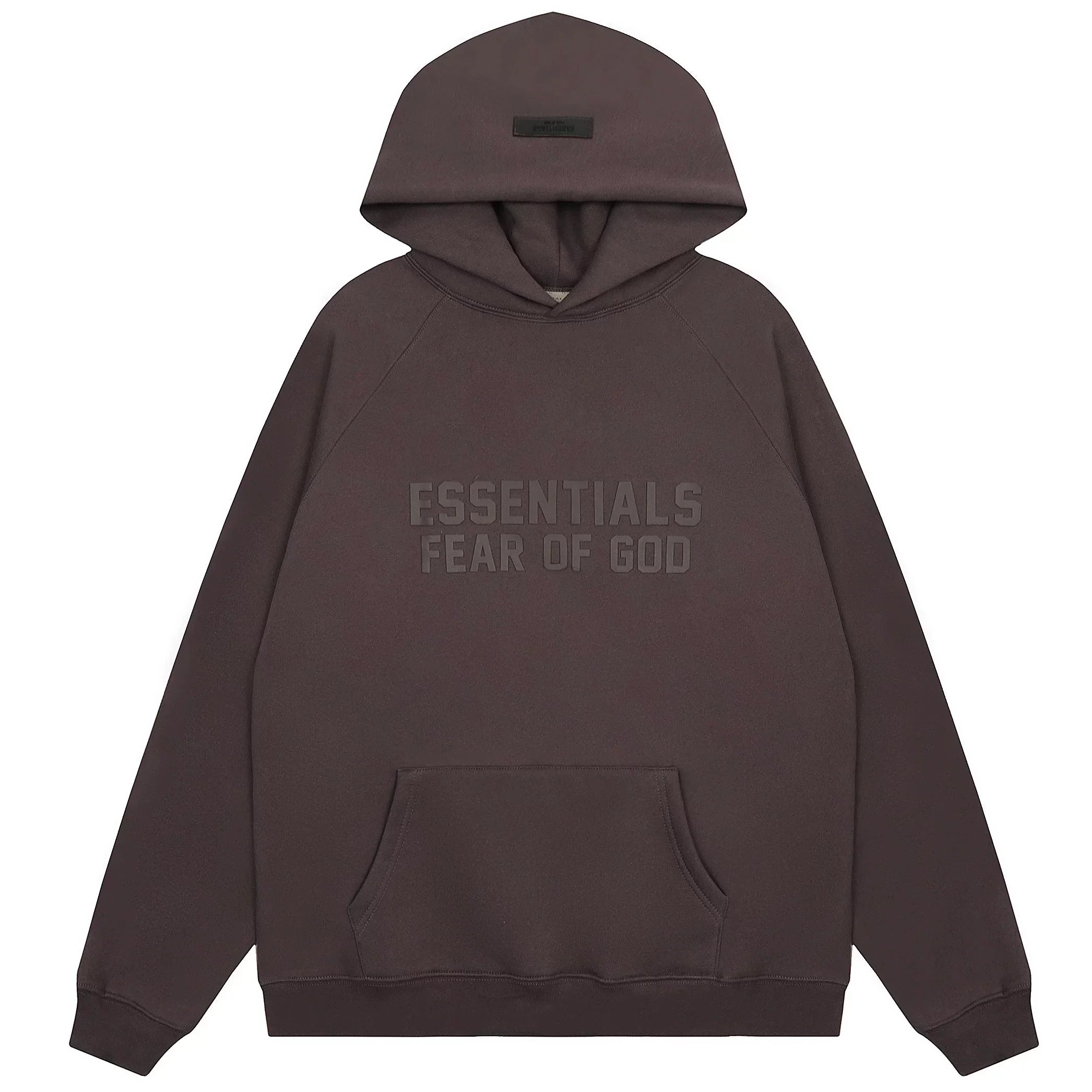 Fog Essentials Dark‑Brown Oversized Hoodie Tonal “ESSENTIALS FEAR OF GOD” Chest Print