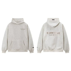 Fog Essentials Oatmeal Heather Fleece‑Lined Oversized Pullover Hoodie Chest Logo Print