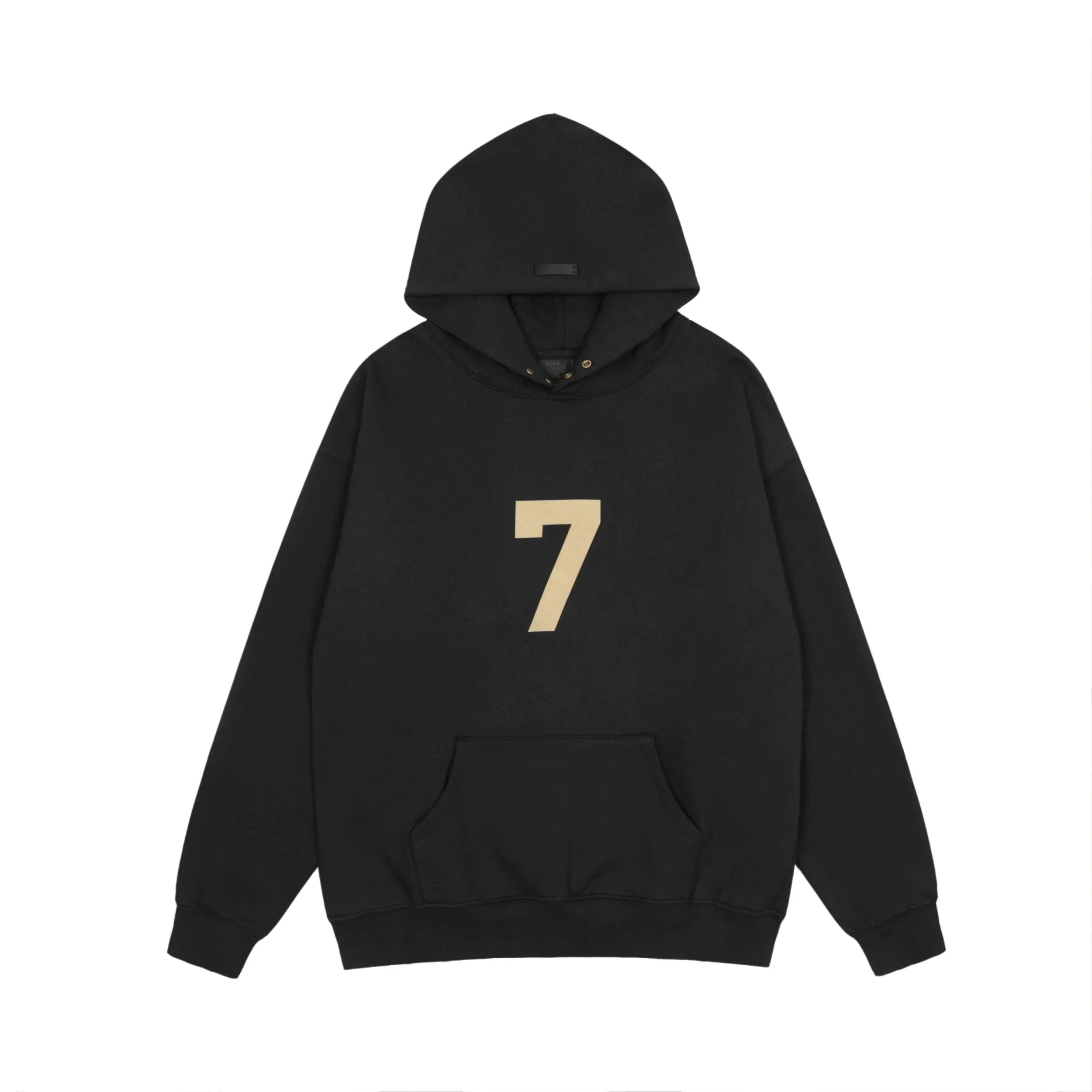 Fog Essentials Black Oversized Hoodie With Gold Number 7 Chest Print