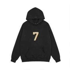 Fog Essentials Black Oversized Hoodie With Gold Number 7 Chest Print