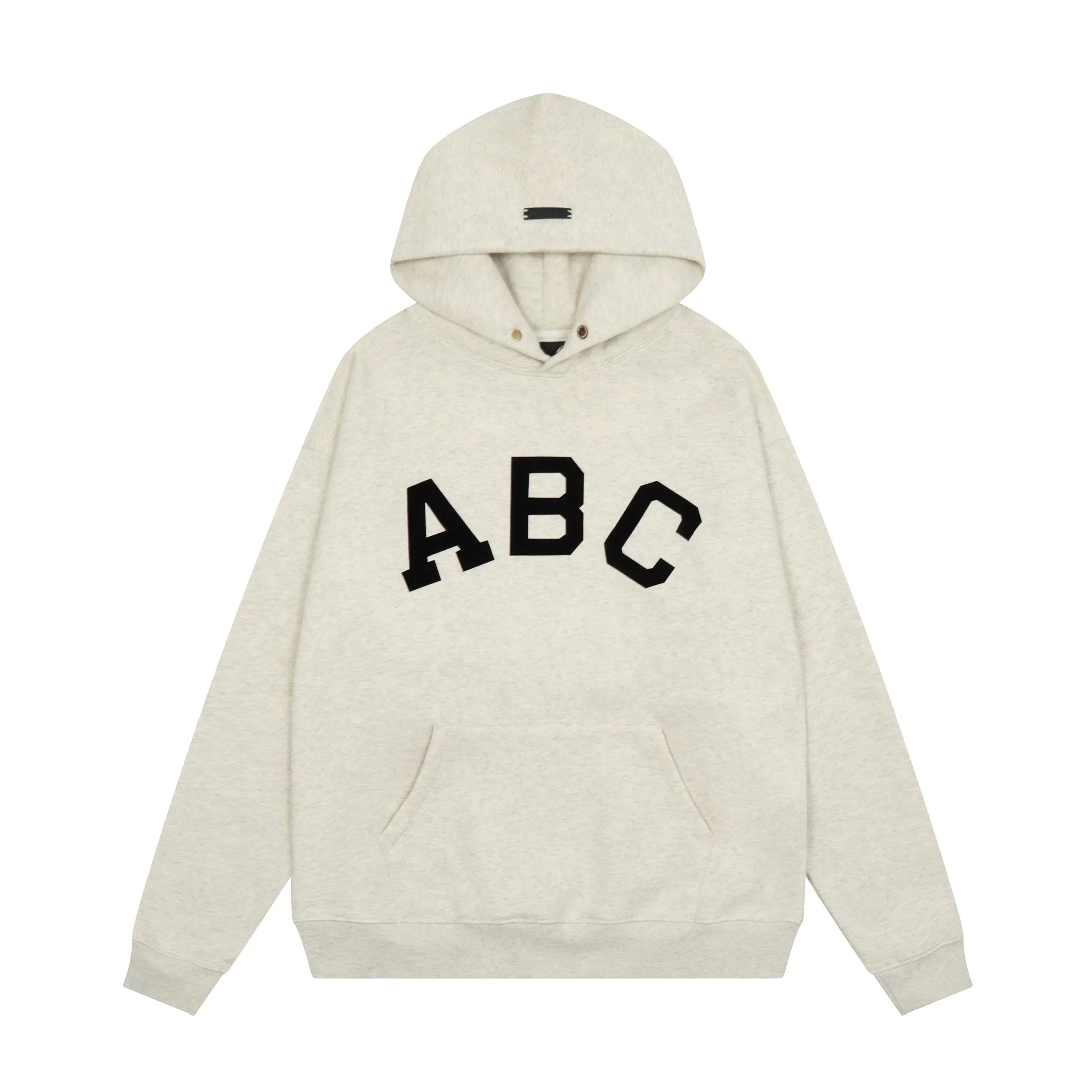Fog Essentials Heather Oatmeal Black Varsity ABC Print Casual Oversized Hoodie