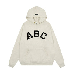 Fog Essentials Heather Oatmeal Black Varsity ABC Print Casual Oversized Hoodie