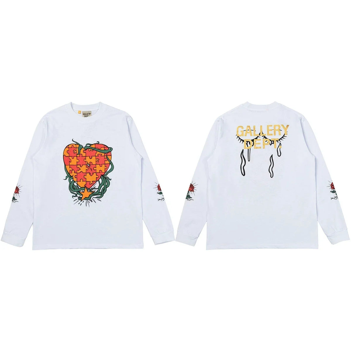Gallery Dept. Puzzle Heart & Rose Graphic Long Sleeve T-Shirt - White