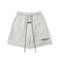 Fog Essentials Off‑White Elastic Waist Brown Drawstring Black Logo Print Casual Street Shorts