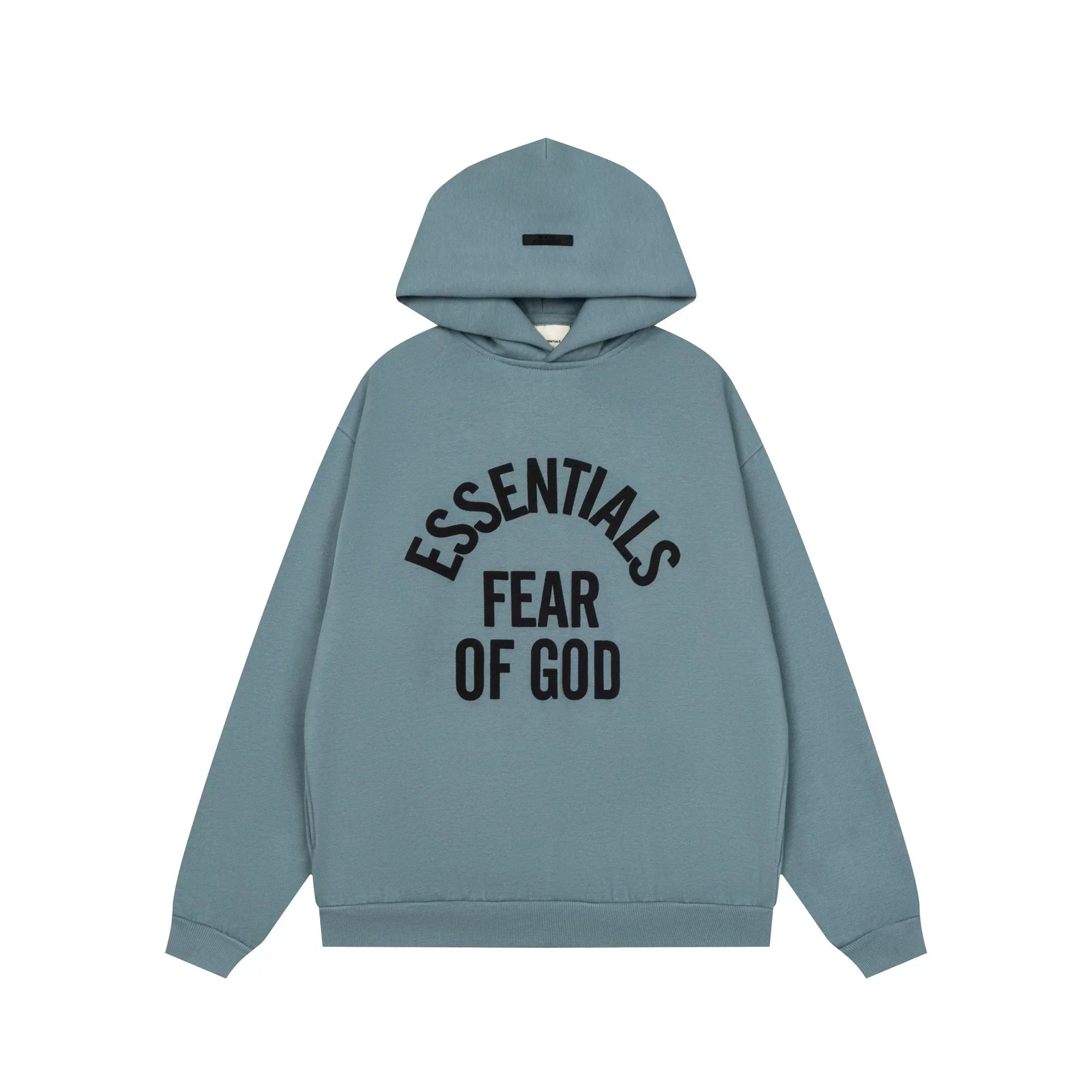 Fog Essentials Slate‑Blue Loose Pullover Hoodie Front Arch‑Print Hip‑Hop Street Top