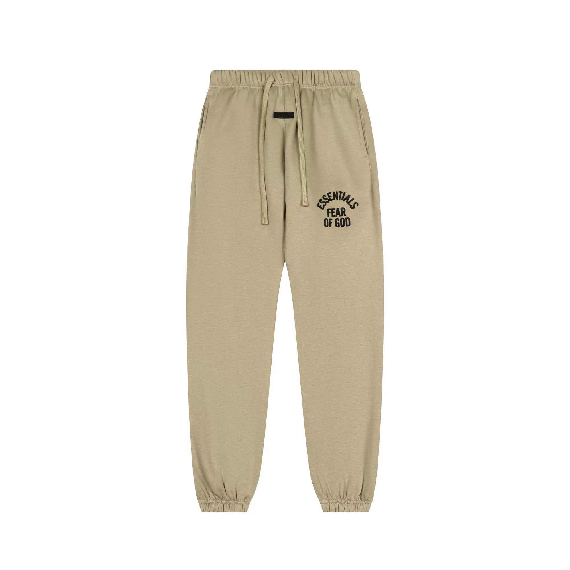 Fog Essentials Khaki Relaxed‑Fit Jogger Pants Elastic Cuff Unisex Casual Street Sweat Trousers