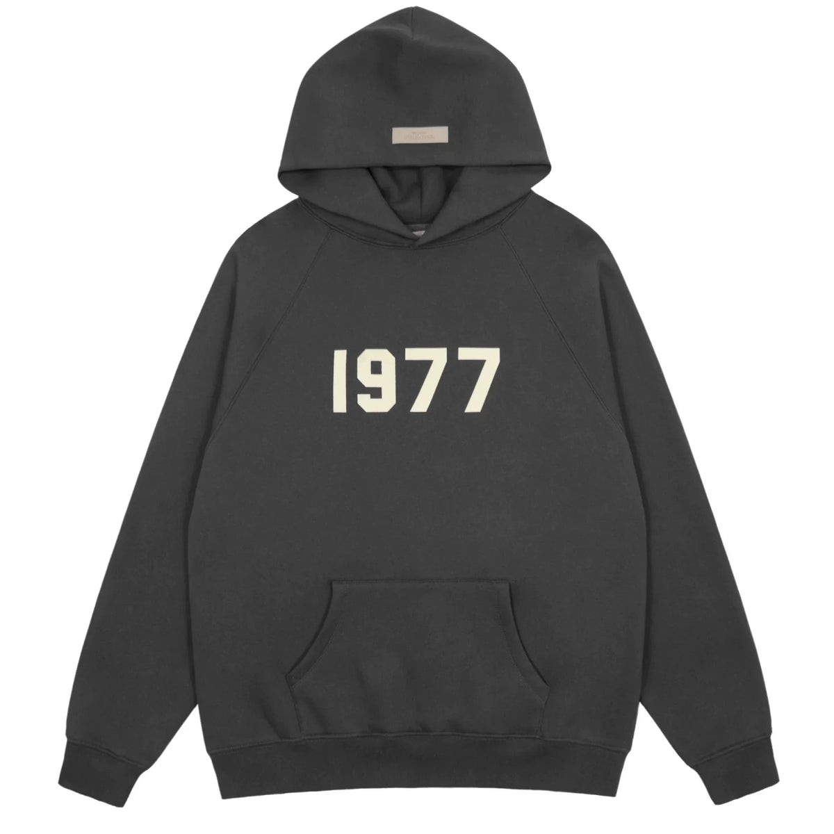 Fog Essentials Dark Grey 1977 Cream‑Print Oversized Pullover Hoodie