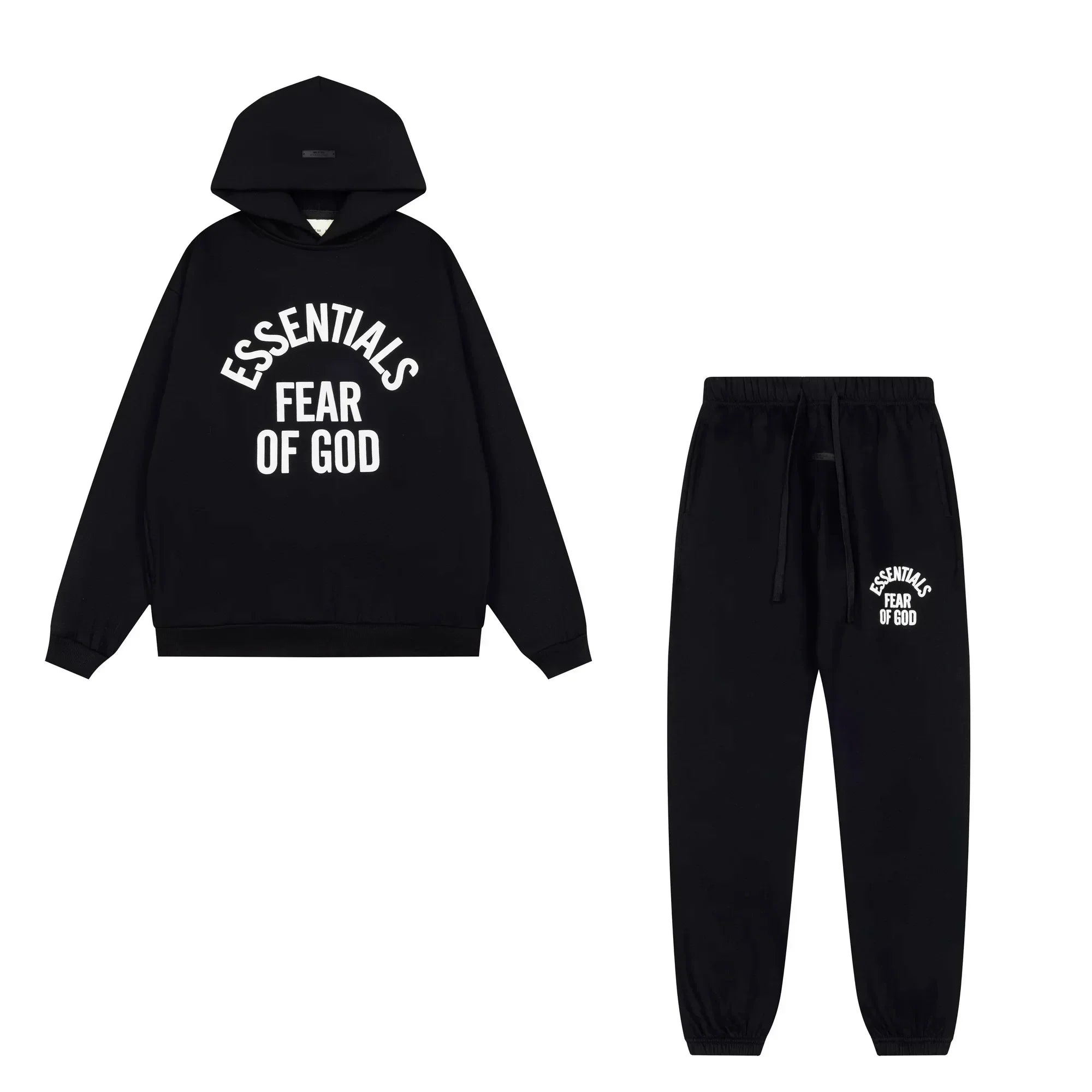 Fog Essentials Bold White‑Graphic Hoodie & Cuffed Joggers Casual 2‑Piece Tracksuit