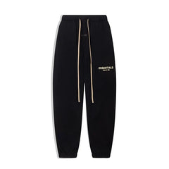 Fog Essentials Cream‑Logo Black Contrast‑Drawstring Baggy Street‑Wear Jogger Pants