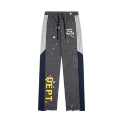 Gallery Dept. "DEPT. de la GALERIE" Vertical Logo Paint Splatter Contrast Panel Sweatpants - Charcoal Grey