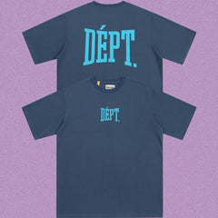 Gallery Dept. Arch Logo Short Sleeve T-Shirt - Blue-Grey/Cyan