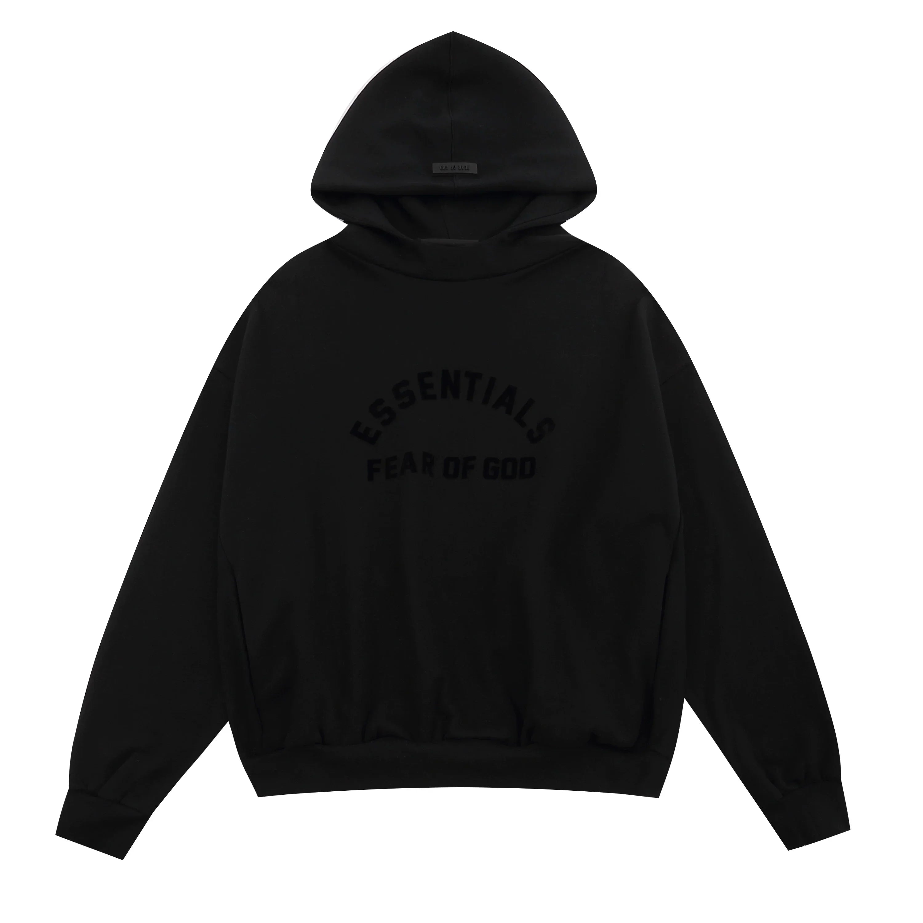 Fog Essentials Black Oversized Pullover Hoodie Arch Chest Logo